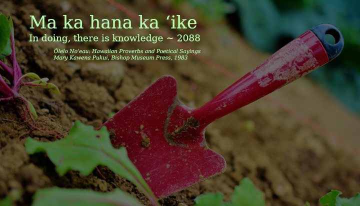 red spade in soil with quoted text